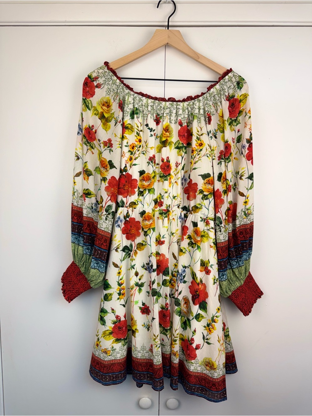 Alice + Olivia Mary Off Shoulder Tie Belt Dress Dew Floral L - Picture 6 of 6